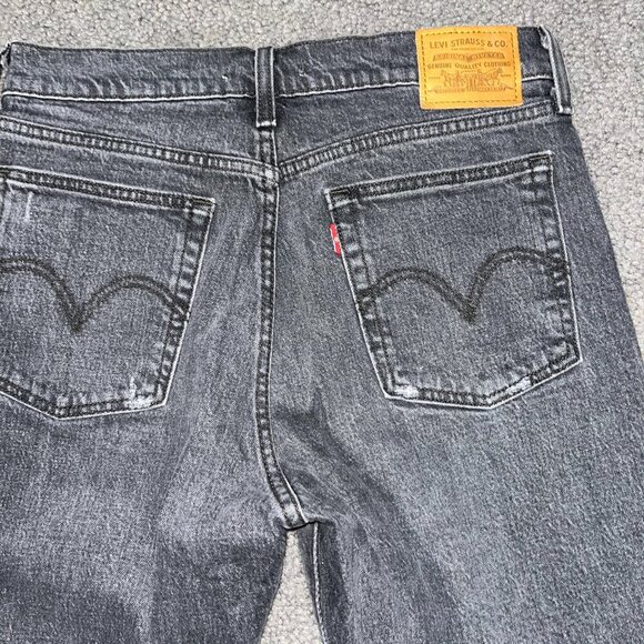 LEVI'S BIG "E" Wedgie Straight High Rise Cropped Raw Hem Black Wash Size: 28X26 - Picture 5 of 11